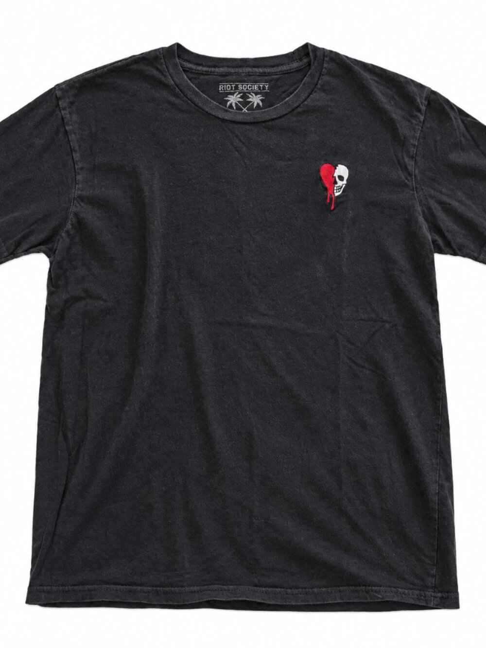 Washed Black Small Split Skull Graphic T Shirt
